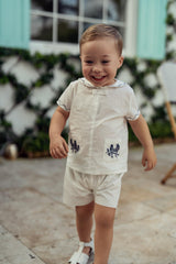 Space Gray Boys Embroidered Short Sleeve Dress Shirt - SB6CY2921T