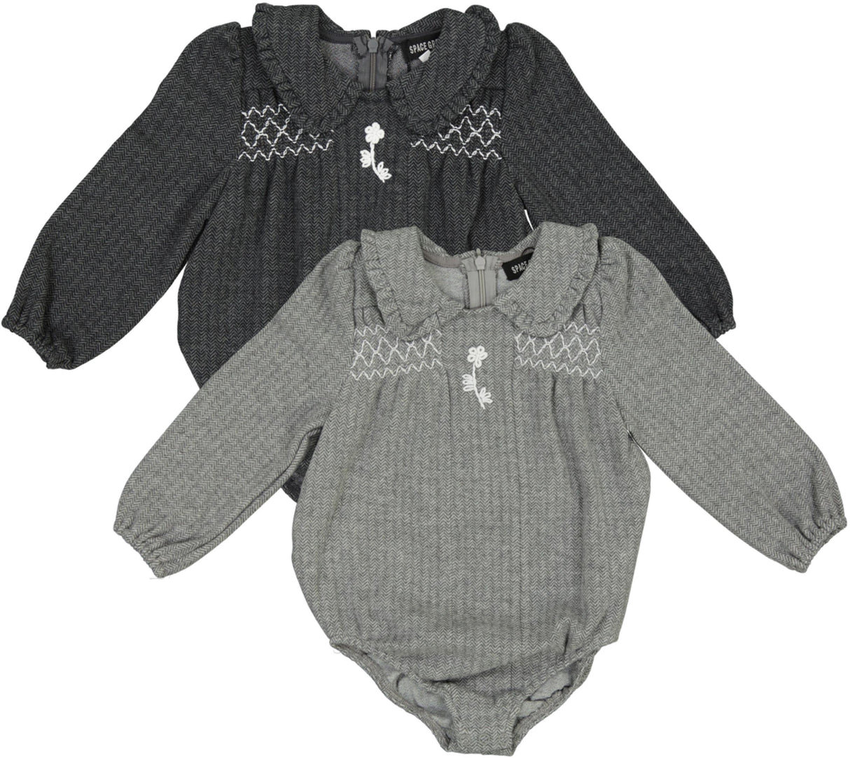 Space Gray Baby Girls Herringbone Romper - WB5CY2738