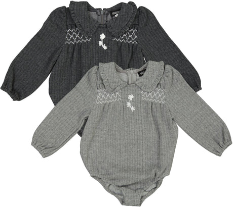 Space Gray Baby Girls Herringbone Romper - WB5CY2738