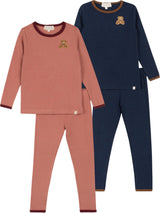 L'amour Lou Boys Girls Pointelle Bear Patch Cotton Pajamas - LLFW09