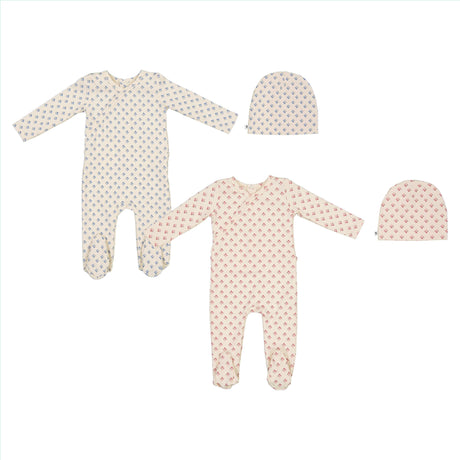 Mon Cheri Baby Boys Girls Diamond Print Cotton Footie & Beanie Set - MC215/MC216