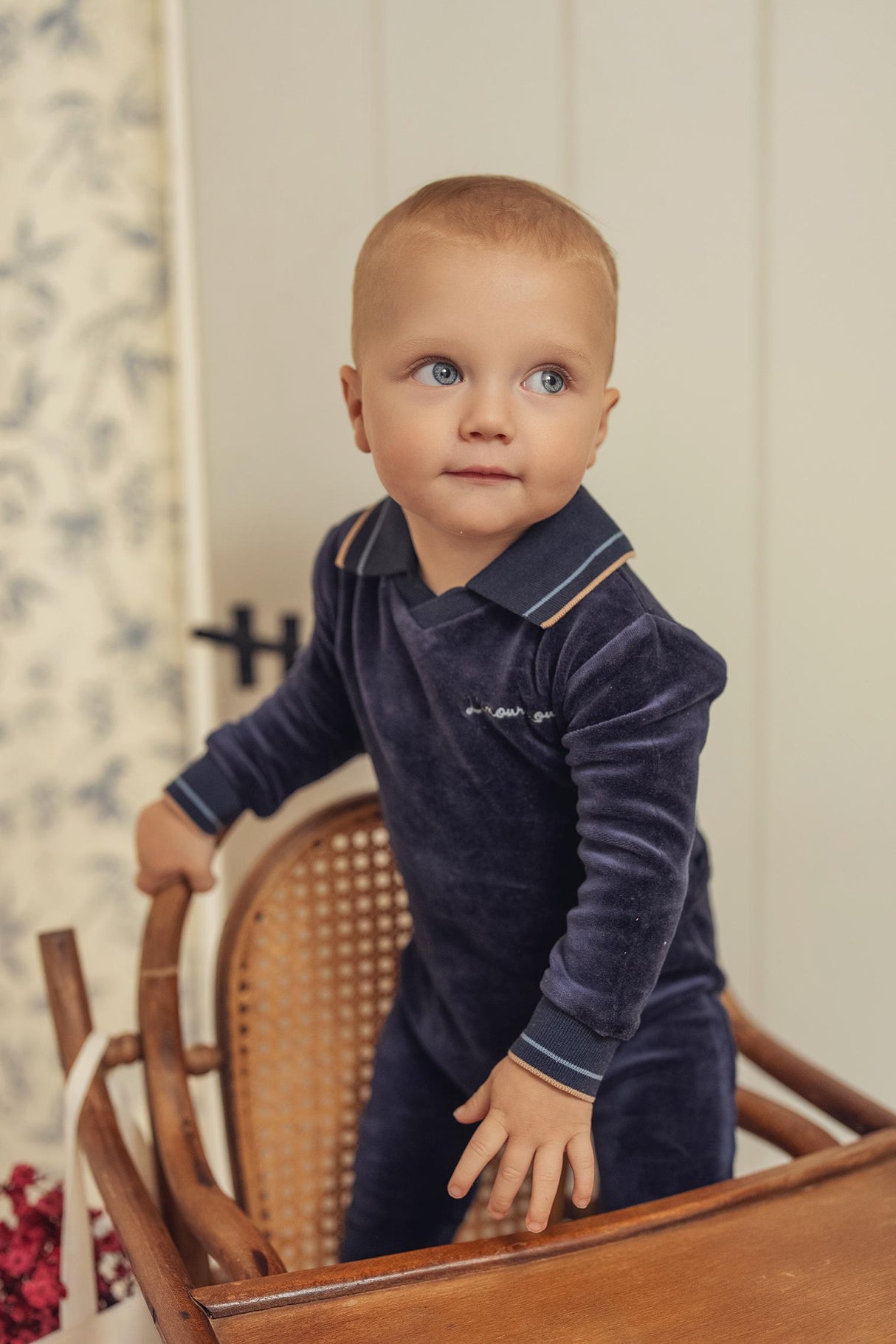 L'amour Lou Baby Boys Girls Velour Polo Footie - LLFW06
