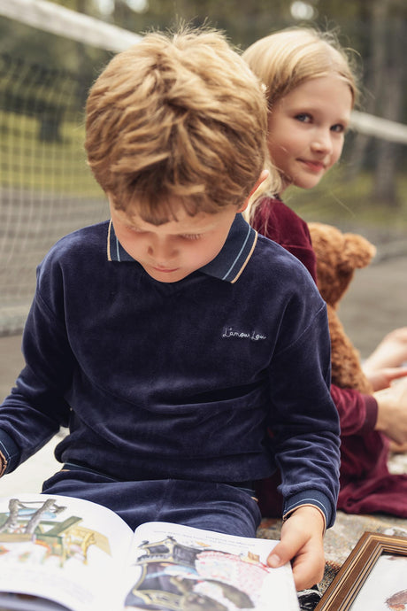 L'amour Lou Boys Girls Velour Polo Pajamas - LLFW04
