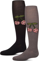 Memoi Girls Ribbed Cherry Cotton Tights - MKF-4075
