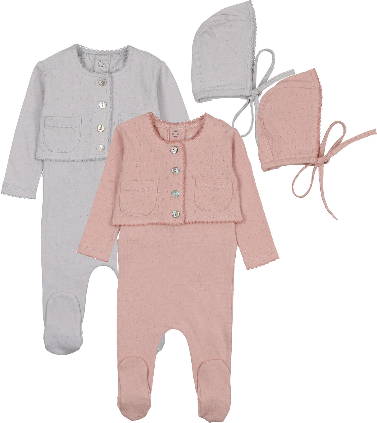 Bee & Dee Baby Boys Girls Pointelle Outfit & Bonnet Set - IPPO