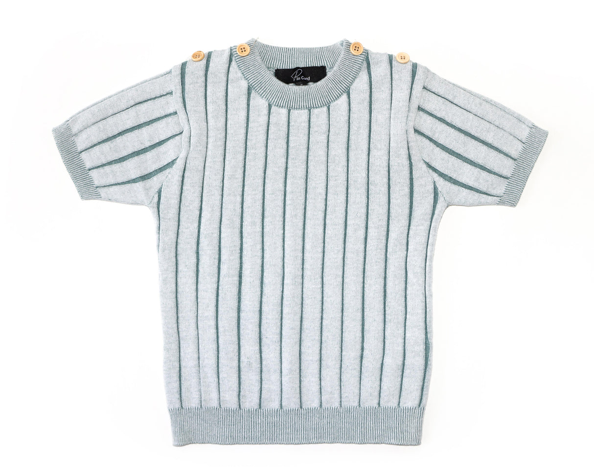 Pin Cord Boys Wide Ribbed Contrasting Short Sleeve Sweater - RRC-051