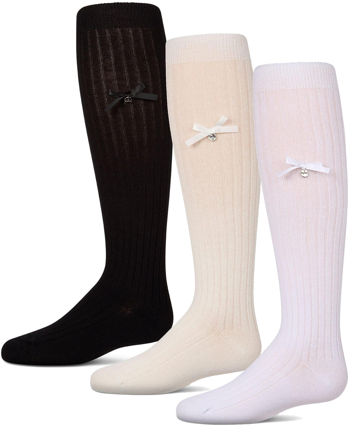 Memoi Girls Fancy Logo Bow Knee Socks - MKF-7214