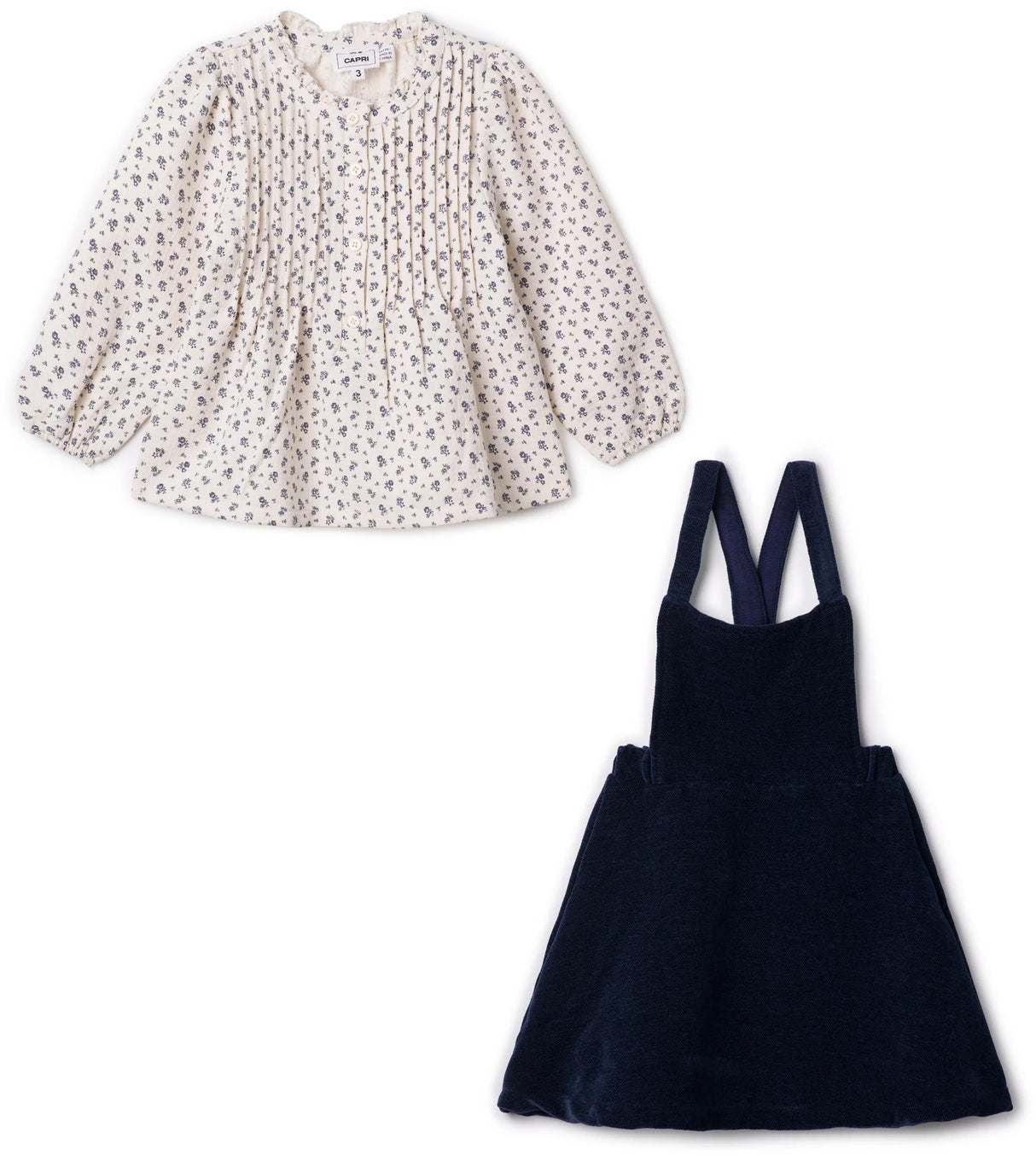 Jolie Capri Girls Woven Blouse & Velvet Jumper Outfit - WB5CY2812J