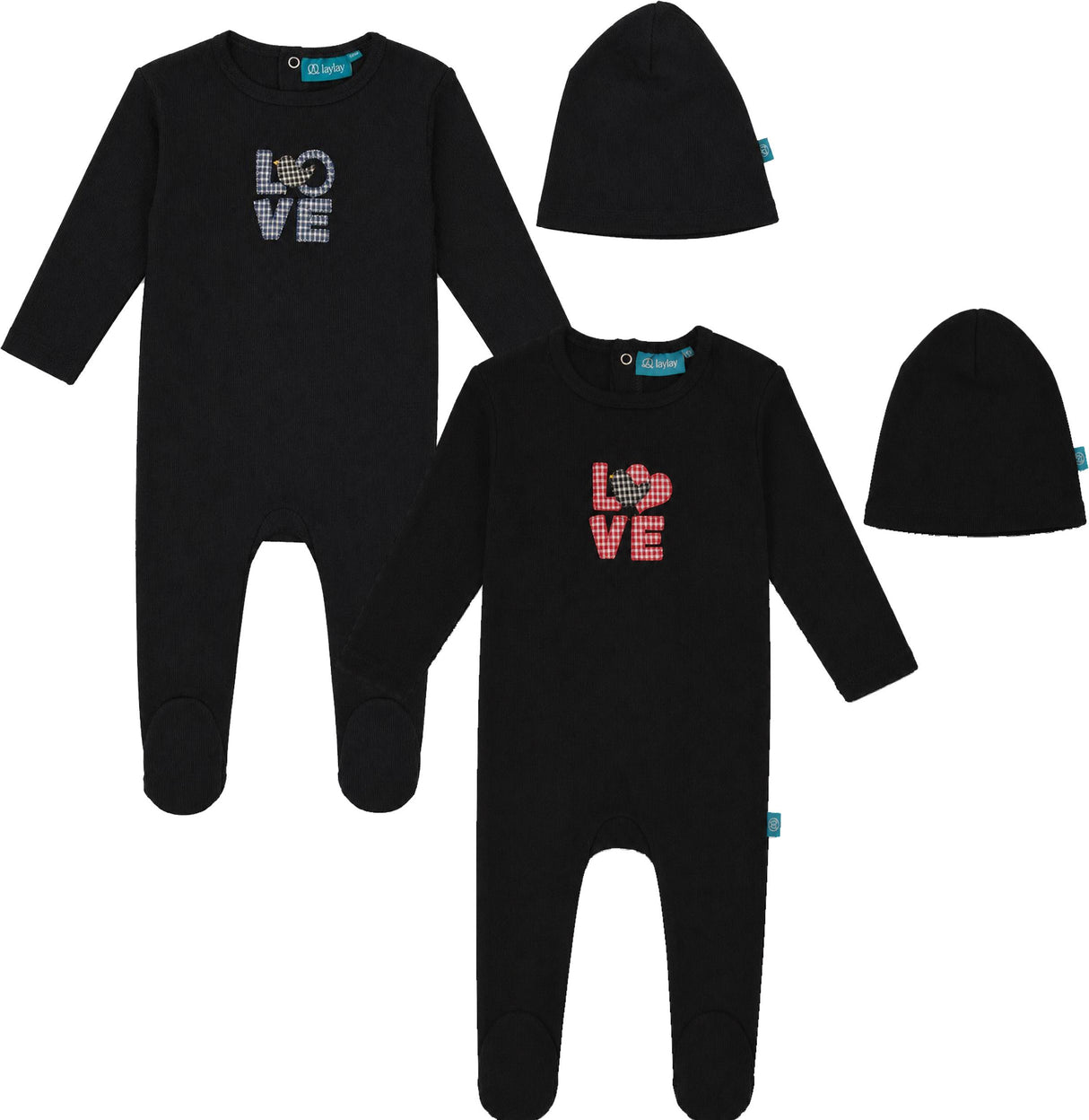 LayLay Baby Boys Girls Plaid Detail Cotton Footie & Beanie Set - W26-169B