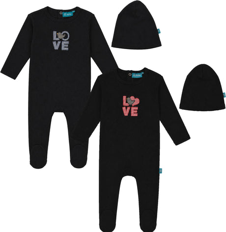 LayLay Baby Boys Girls Plaid Detail Cotton Footie & Beanie Set - W26-169B