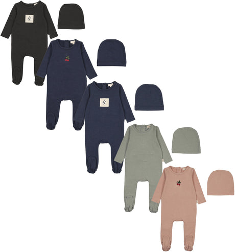 Lil Legs Dressy Loungewear Collection Baby Boys Girls Embroidered Lounge Cotton Footie - ELF