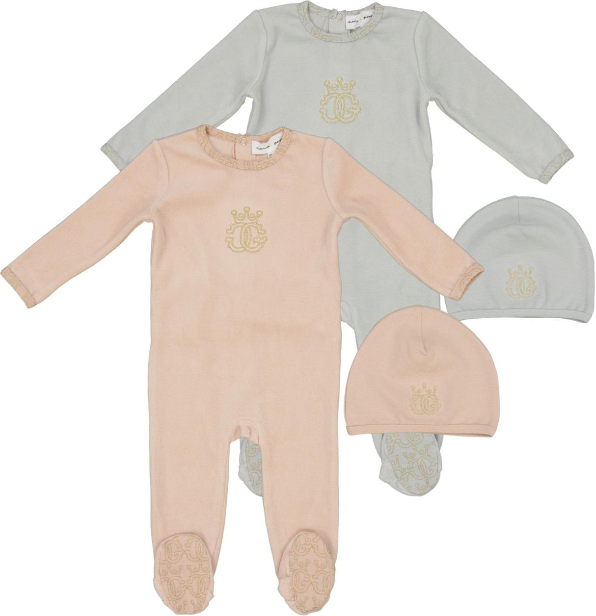 Charlotte & George Baby Boys Girls Velour Stretchie & Beanie Set - WB4CP7005