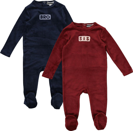 Whipped Cocoa Baby Boys Girls "BRO" & "SIS" Ribbed Velour Footie - WB6CY3072B