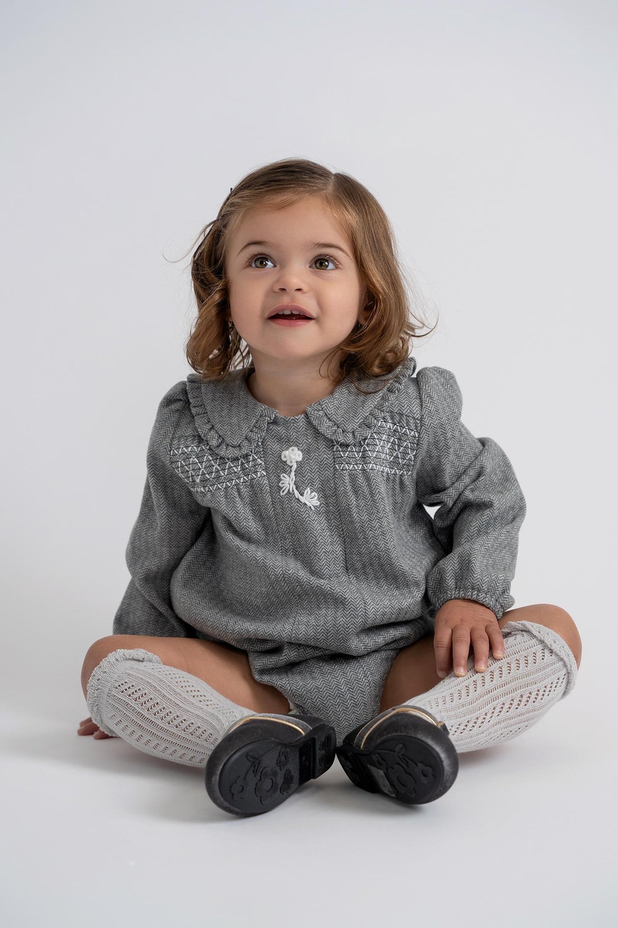 Space Gray Baby Girls Herringbone Romper - WB5CY2738