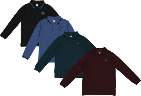 Lil Legs Wardrobe Staples Collection Boys Double Stripe Long Sleeve Polo Shirt - AF26T717