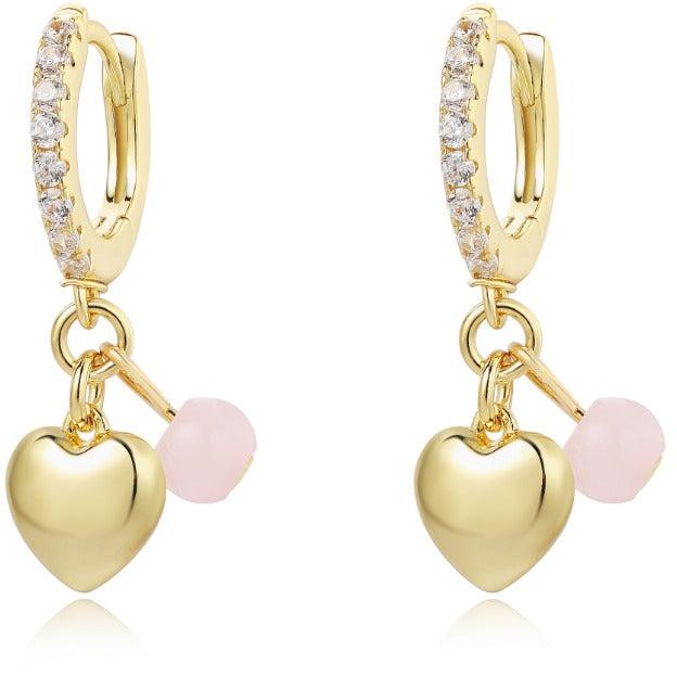 Tiny Gem Girls Gold and Pink Hanging Heart Huggie Back Earring - TG3004