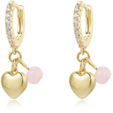 Tiny Gem Girls Gold and Pink Hanging Heart Huggie Back Earring - TG3004