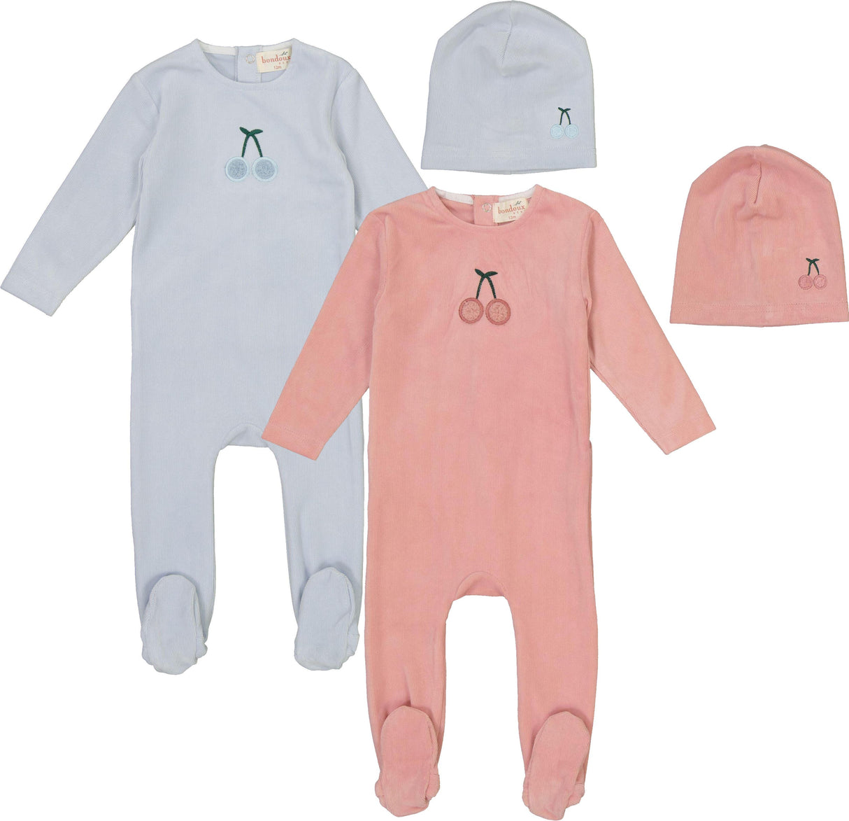 Bondoux Bebe Baby Boys Girls Sherpa Cherry Velour Footie - W26-327B