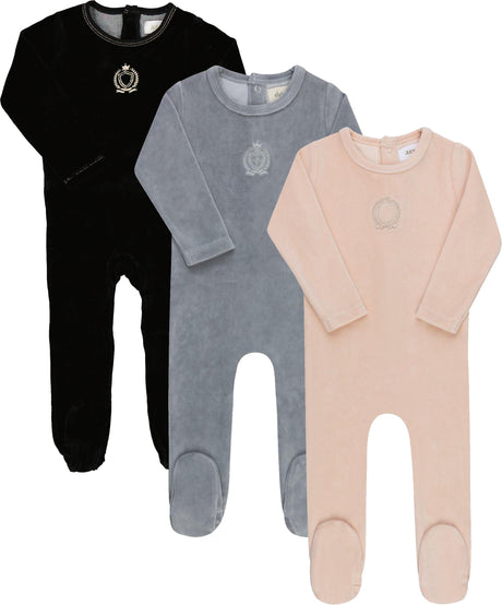 Aurora Baby Boys Girls Metallic Crest Velour Footie - AAW26-0110-0112-0113
