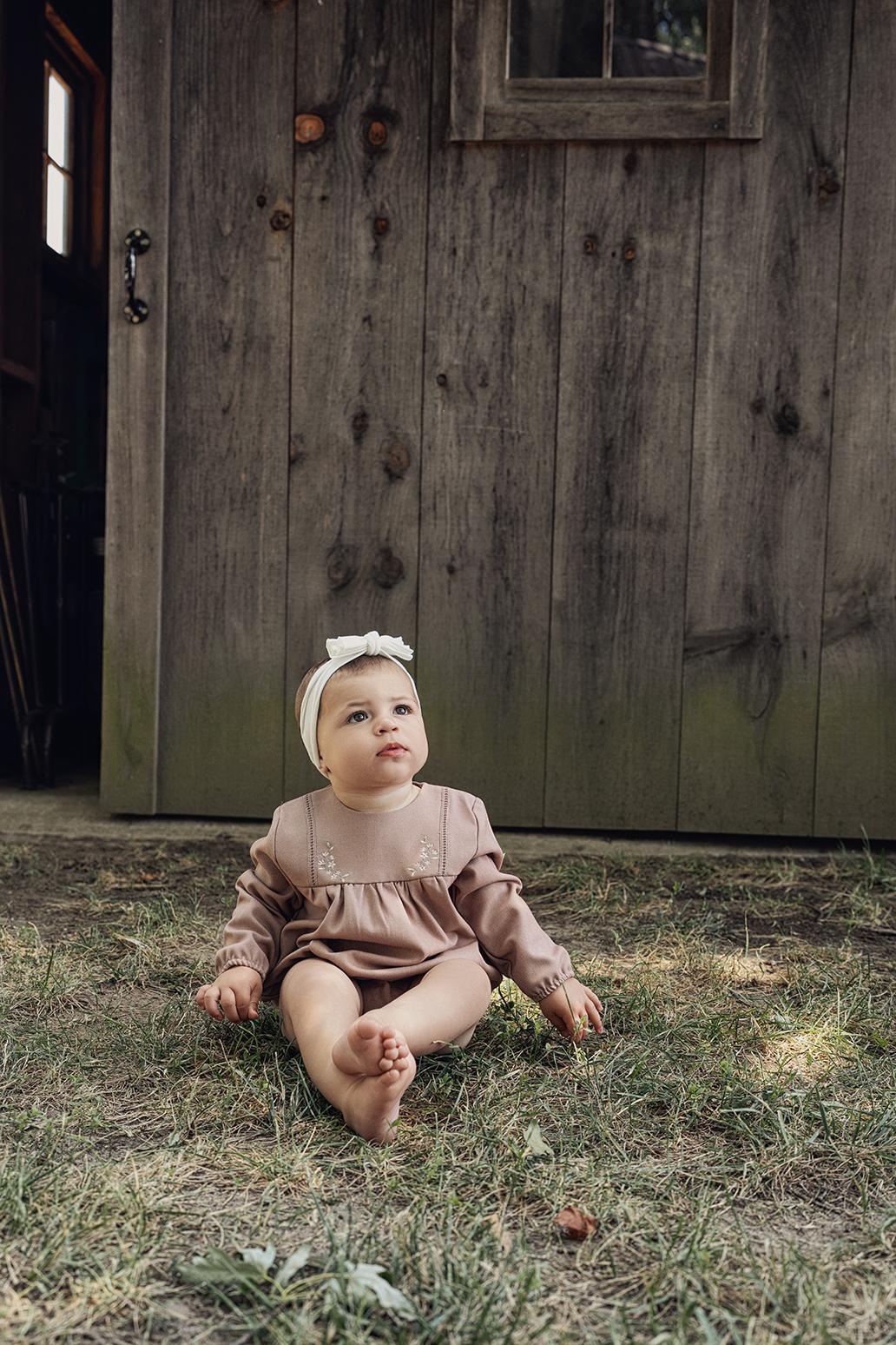 Space Gray Baby Girls Embroidered Romper - WB4CY2407