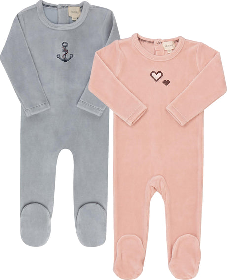 Aurora Baby Boys Girls Cross Stitch Velour Footie - AAW26-0093-0095