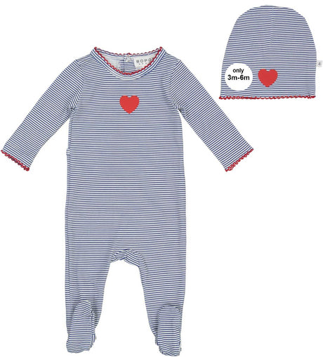 Bopop Baby Girls Cotton Pinstripe Heart Footie - PL75