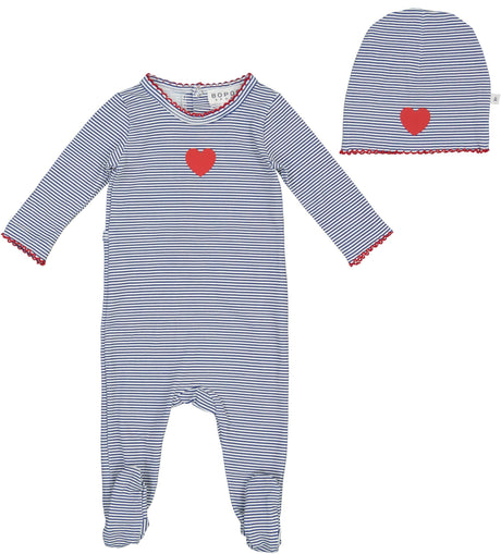 Bopop Baby Girls Cotton Pinstripe Heart Footie - PL75