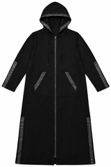 Memoi Womens Full Zip Hooded Robe with Vegan Leather Trim - CRX09981