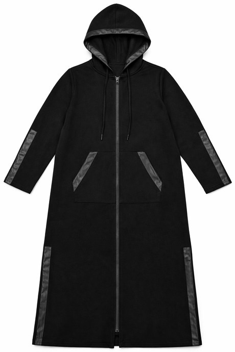 Memoi Womens Full Zip Hooded Robe with Vegan Leather Trim - CRX09981