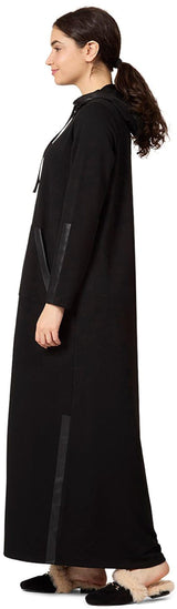 Memoi Womens Full Zip Hooded Robe with Vegan Leather Trim - CRX09981