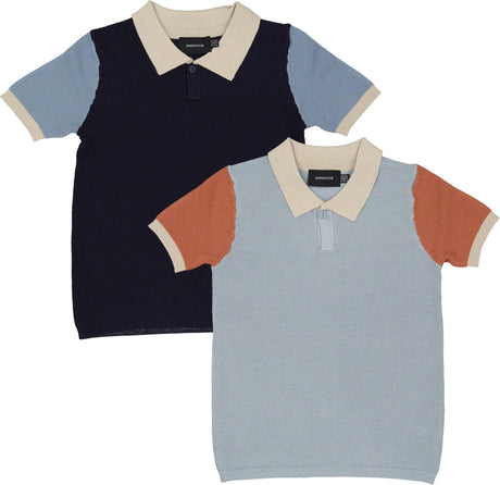 Hopscotch Boys Textured Colorblock Collar Short Sleeve Sweater - SB3CP4773