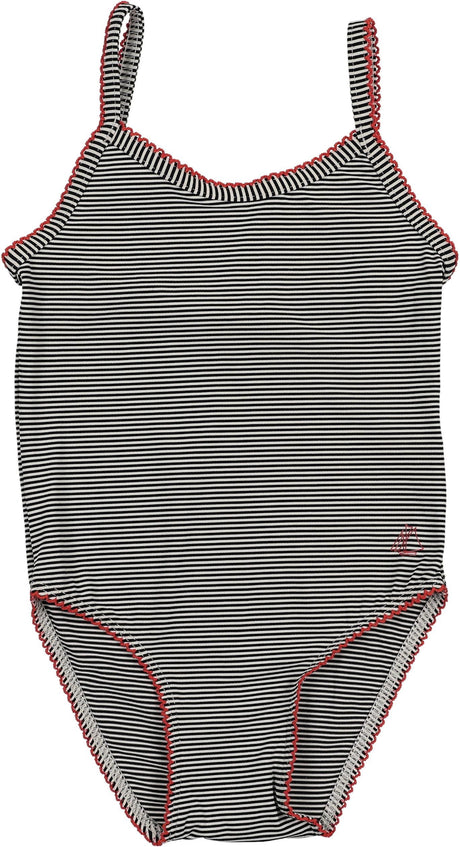 Bopop Girls Pinstripe Anchor Bathing Suit - PL788