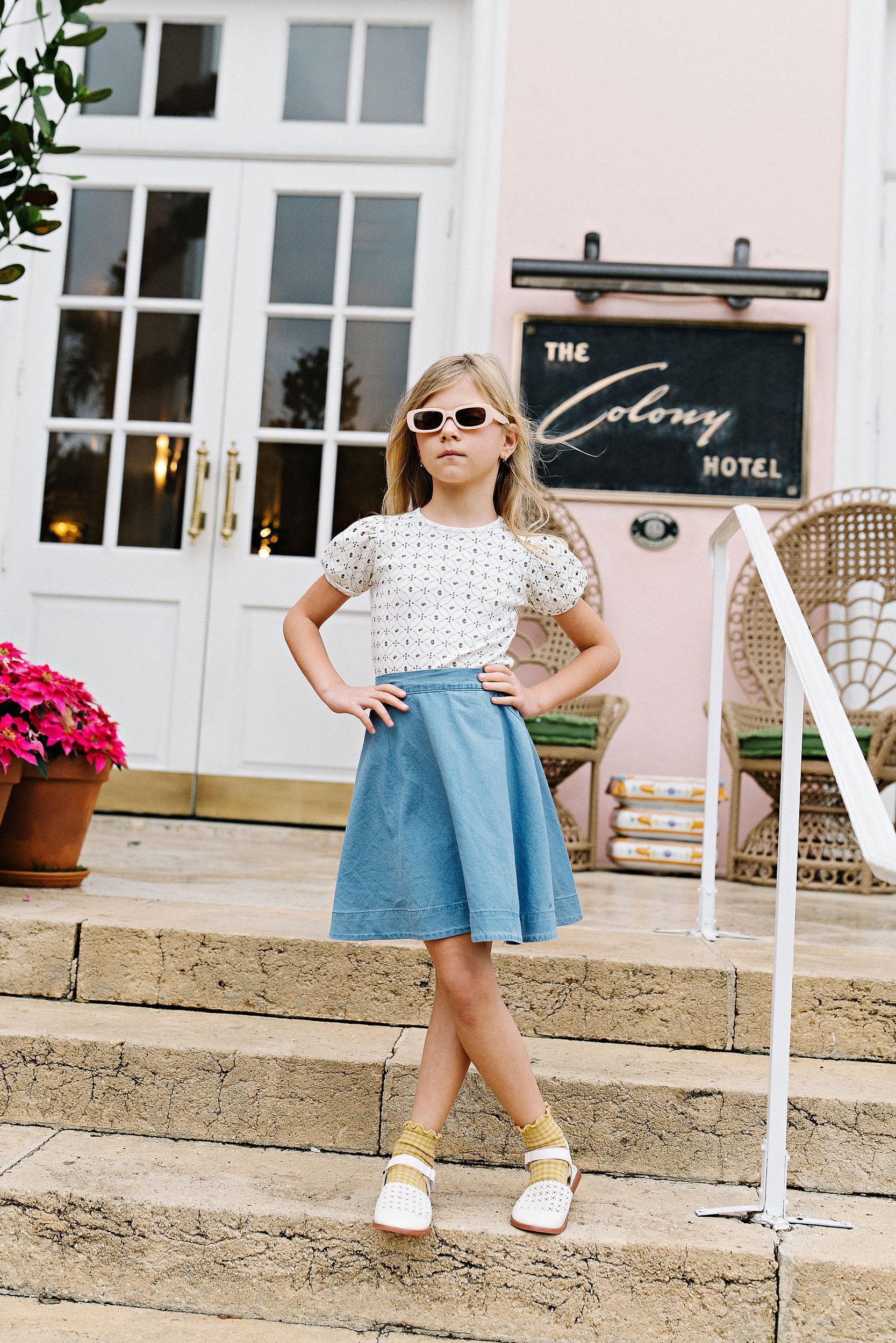 パンツ SUNDAYOFFCLUB Layered Skirt Flared Denim Lil Legs Camp Scouts Collection Girls Denim Tencel Flared Skirt