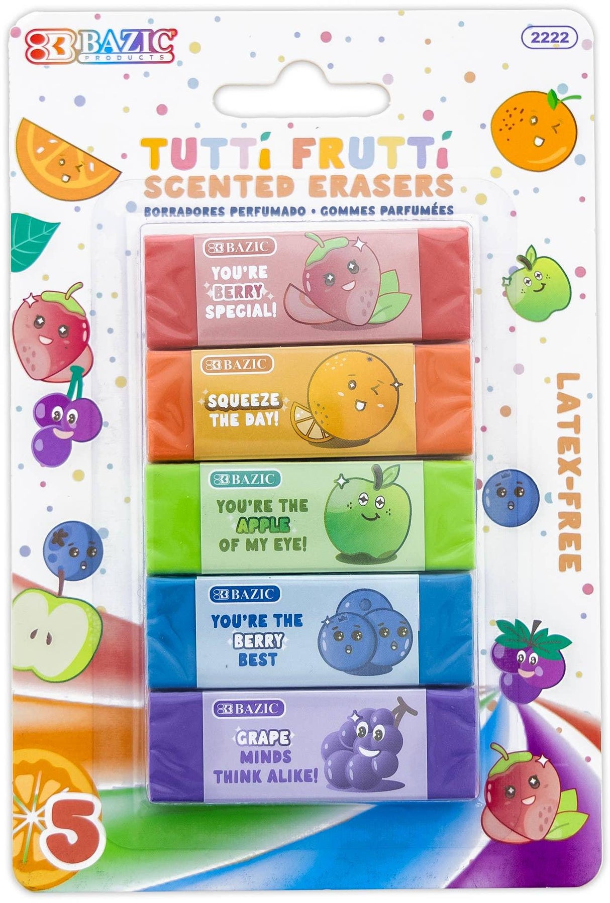 Bazic Fruit Scented Eraser 5 Pack - 2222