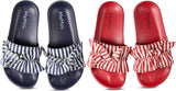 Memoi Ruffle Stripe Slides - MKS-0035