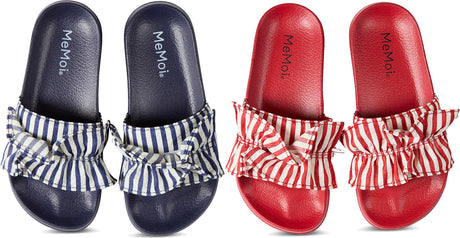 Memoi Ruffle Stripe Slides - MKS-0035