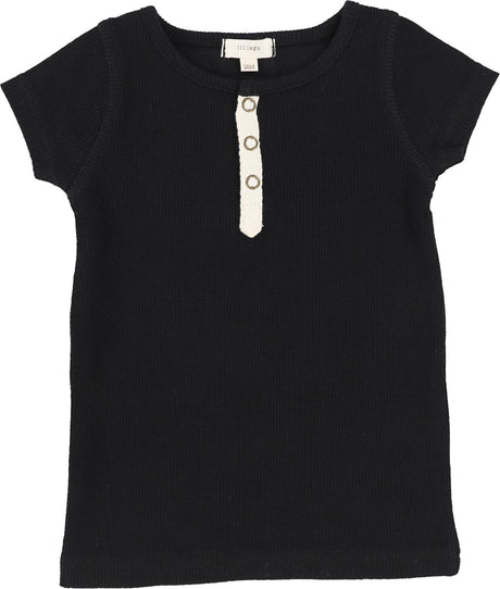 Lil Legs Ribbed Fashion Collection Boys Girls Unisex Henley Short Sleeve Tab T-shirt
