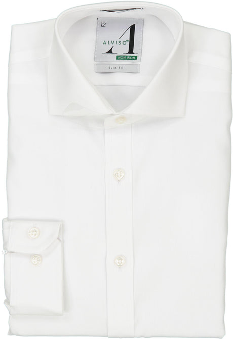Alviso Boys White Long Sleeve 100% Cotton Non-Iron Dress Shirt - 1N42