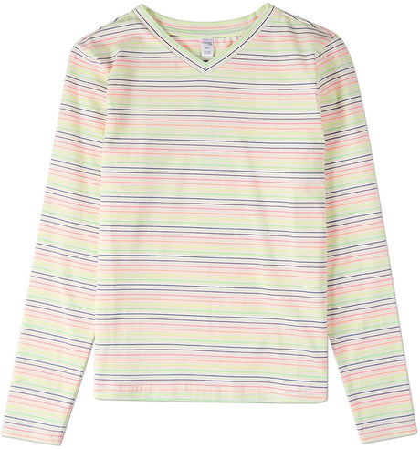 Memoi Girls Teens Bright Striped V-neck Long Sleeve T-shirt - MKC-113
