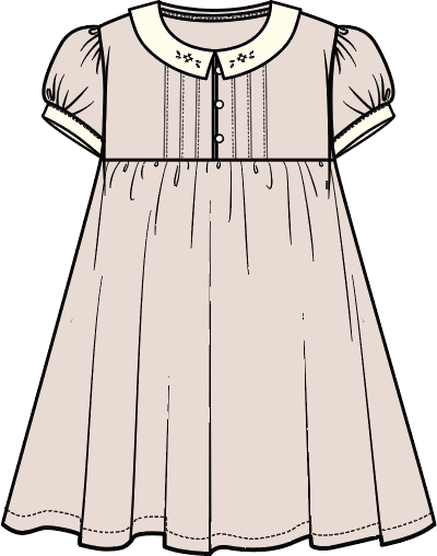 Analogie by Lil Legs  Embroidered Linen Collection Girls Short Sleeve Pintuck Collar Dress - MECDS