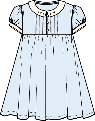 Analogie by Lil Legs  Embroidered Linen Collection Girls Short Sleeve Pintuck Collar Dress - MECDS