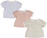 Analogie by Lil Legs  Embroidered Linen Collection Girls Short Sleeve Pintuck Collar Blouse - MMCBS