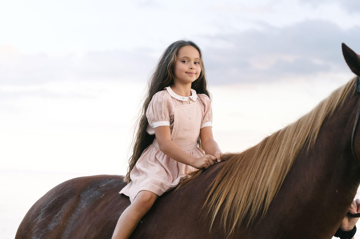 Analogie by Lil Legs  Embroidered Linen Collection Girls Short Sleeve Pintuck Collar Blouse - MMCBS