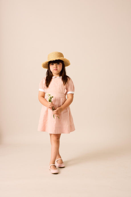 Analogie by Lil Legs  Embroidered Linen Collection Girls Short Sleeve Pintuck Collar Blouse - MMCBS