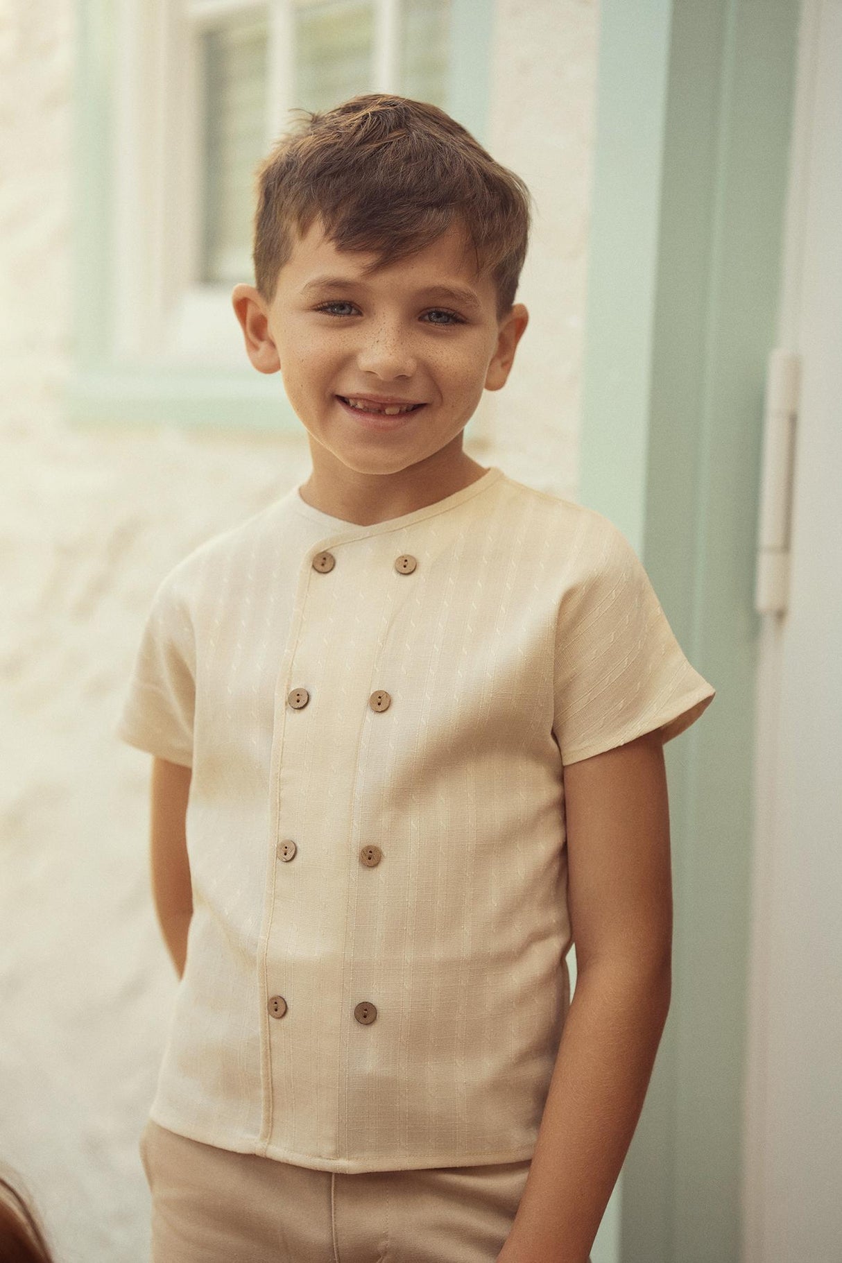 Mr. Mr. Boys Textured Linen Short Sleeve Dress Shirt - SB6CY2919 Blue / 4