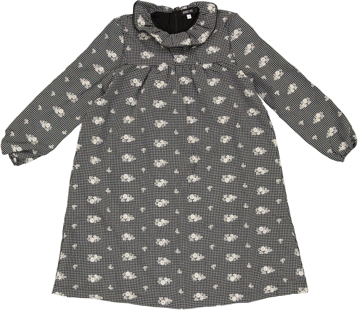 Space Gray Girls Checked Embroidered Dress - WB5CY2758D