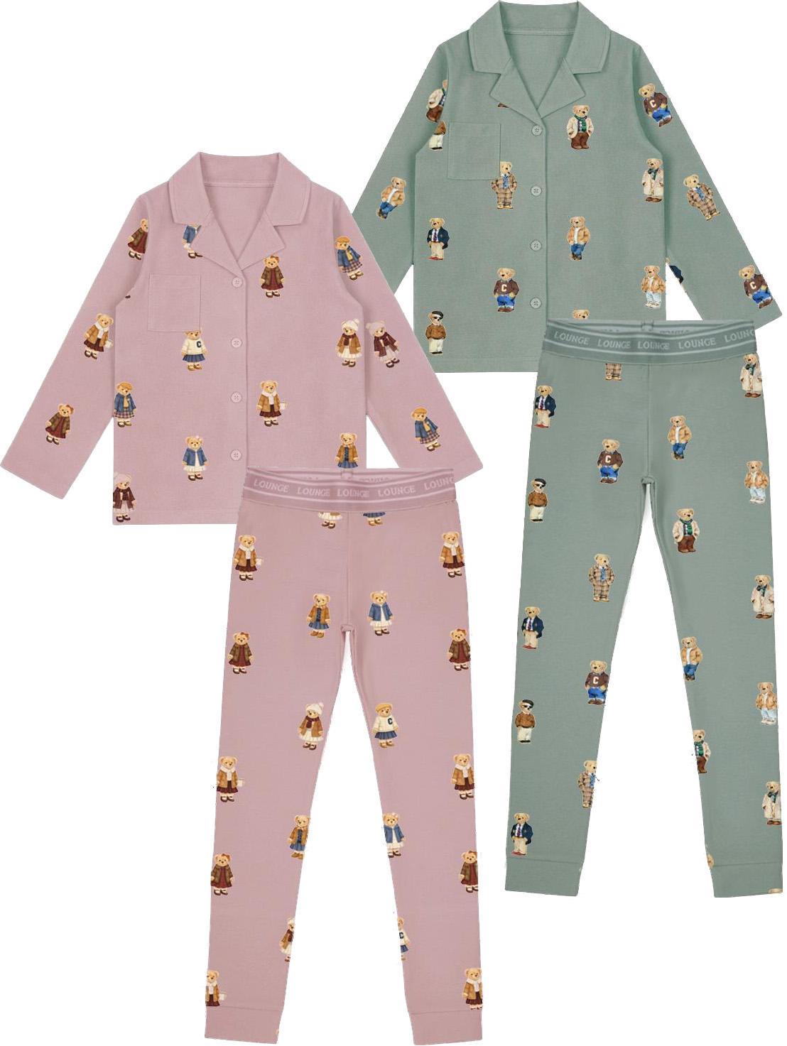 Crew Lounge Boys Girls Bear Print Cotton Grandpa Pajamas - SG3221