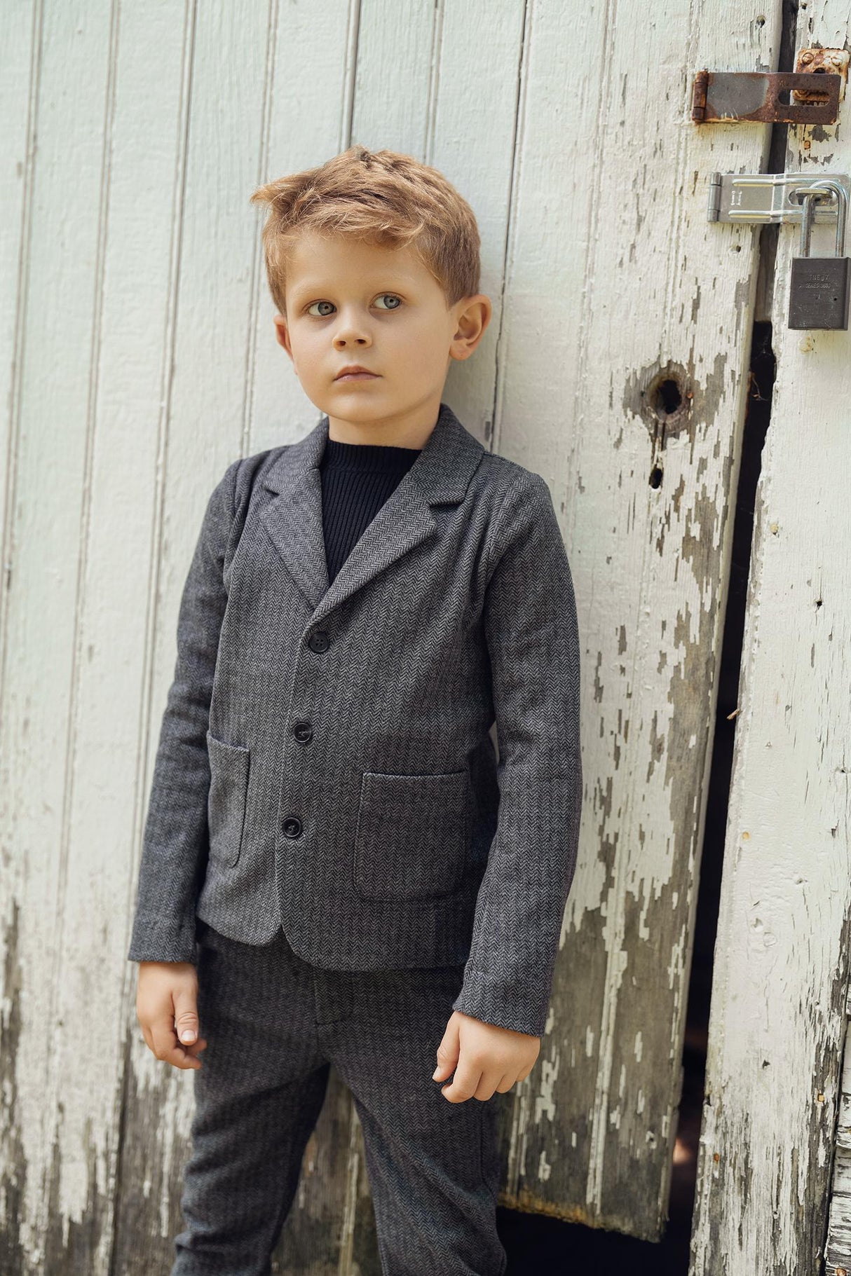 Space Gray Boys Herringbone Blazer - WB5CY2738B