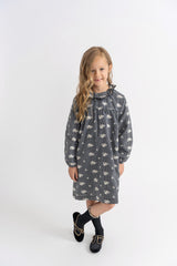 Space Gray Girls Checked Embroidered Dress - WB5CY2758D