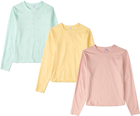 Memoi Girls Embroidered All Over Bows Long Sleeve T-shirt - MKC-115